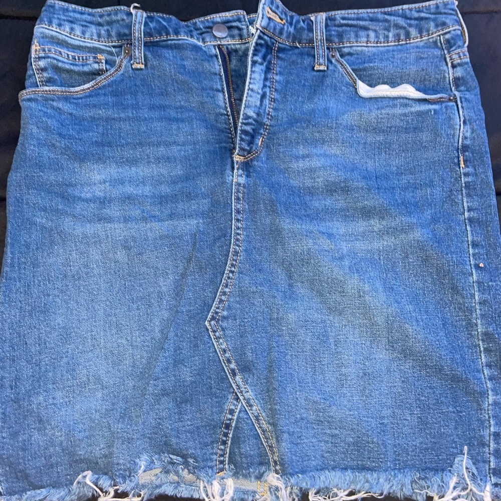 A Blue denim skirt.